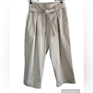 H&M Womens Pants 10 Tan Ultra High Waist Crop Wide Leg Pleated Paperbag